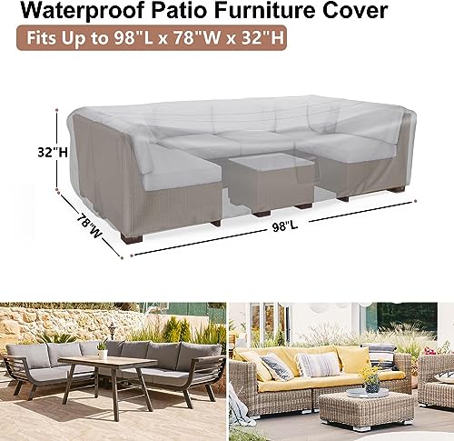 BROSYDA Patio Furniture Covers, Heavy Duty Outdoor Furniture Cover Waterproof, Sectional Sofa Set Covers Table and Chair Set Cover, 98"L×78"W×32"H - Image 2