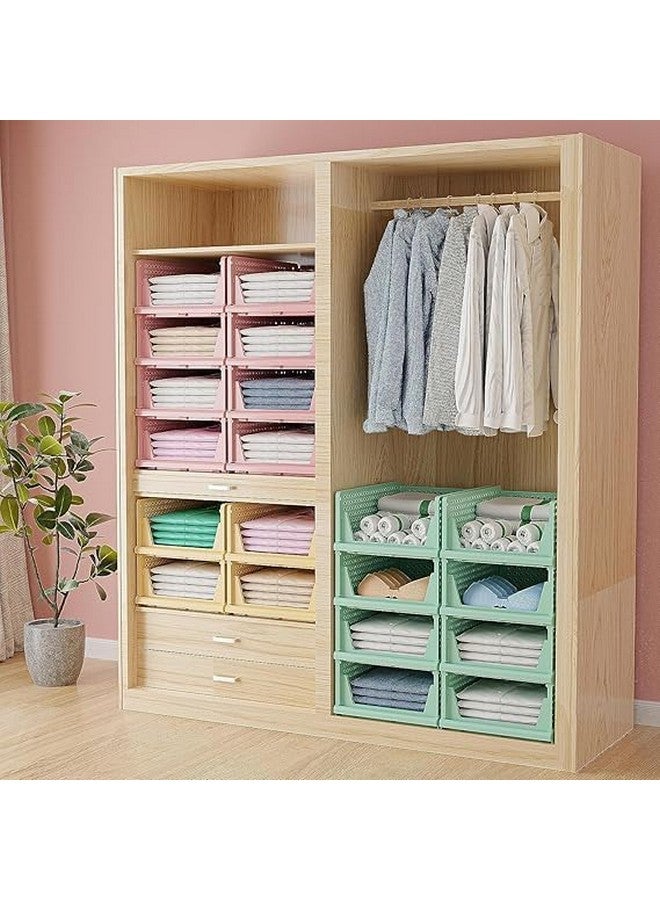 JEYANG Foldable Plastic Wardrobe Organizer - Stackable Storage Solution for Clothes, Ideal for Bathroom, Kitchen, and Bedroom Use (Pack of 12, Multicolor) - Image 4