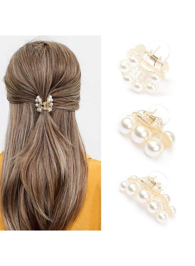 بريني مشابك شعر بريني، مشابك شعر بلون الشمبانيا واللؤلؤ، متوسطة وصغيرة الحجم، مشابك غير قابلة للانزلاق، إكسسوارات شعر للنساء والفتيات (3 قطع) - Image 1