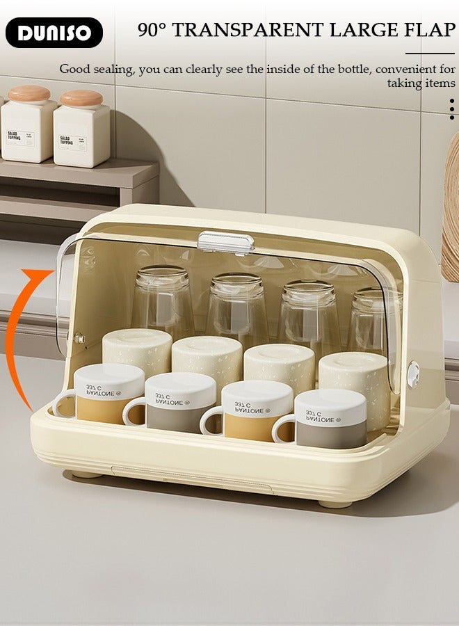 DUNISO Baby Bottle Drying Rack, Vertical Baby Bottle Storage with Anti-dust Cover, Tableware Drying Rack with Pull-Out Drain Board, Portable Kitchen Cabinet Organizer with Haft, Cup Storage Box for Home Kitchen - Image 2