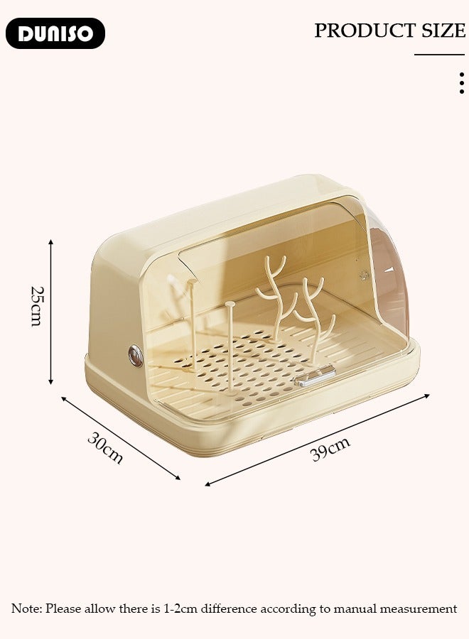 DUNISO Baby Bottle Drying Rack, Vertical Baby Bottle Storage with Anti-dust Cover, Tableware Drying Rack with Pull-Out Drain Board, Portable Kitchen Cabinet Organizer with Haft, Cup Storage Box for Home Kitchen - Image 4