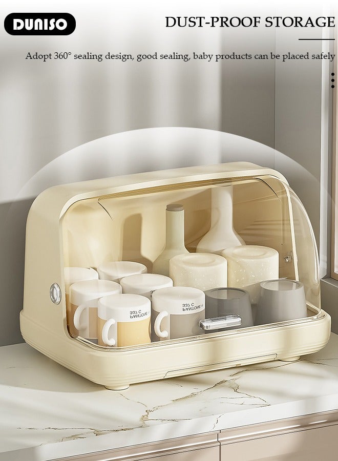 DUNISO Baby Bottle Drying Rack, Vertical Baby Bottle Storage with Anti-dust Cover, Tableware Drying Rack with Pull-Out Drain Board, Portable Kitchen Cabinet Organizer with Haft, Cup Storage Box for Home Kitchen - Image 5