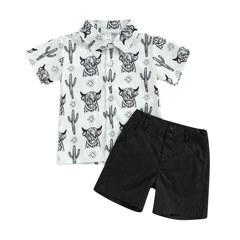Summer foreign trade children''s clothing 2023 striped animal printed shirt short sleeve shorts two-piece set of a generation of hair - Image 3