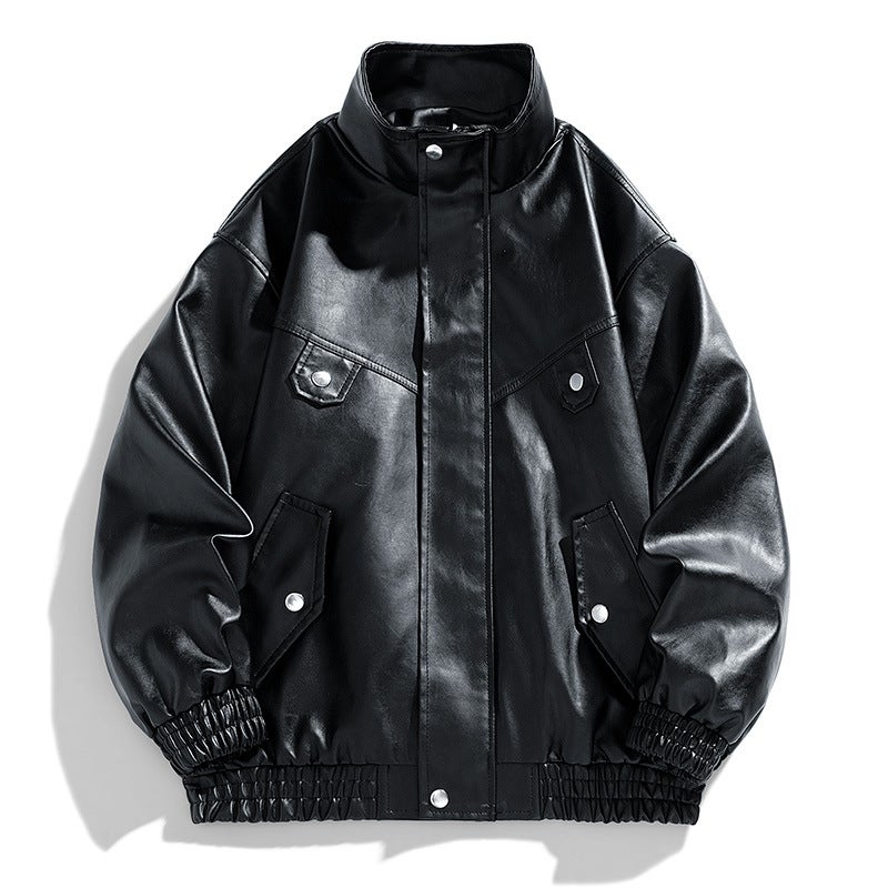 Pu Leather Jacket Men'S Cycling Bike Suit Loose Fashionable Jacket Coat Men - Image 1