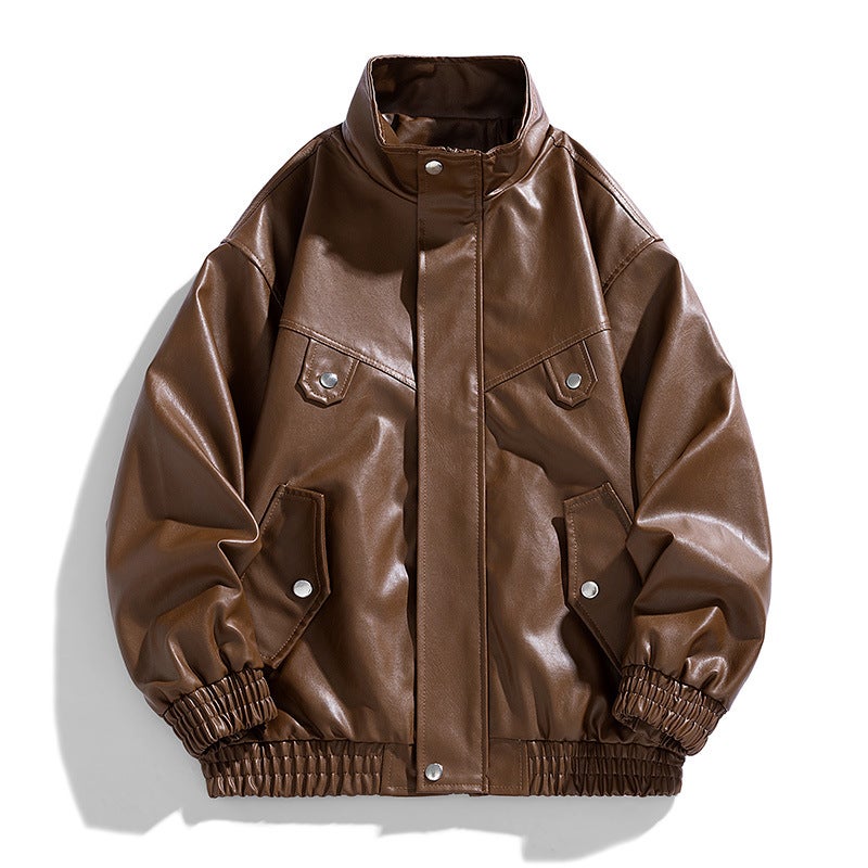 Pu Leather Jacket Men'S Cycling Bike Suit Loose Fashionable Jacket Coat Men - Image 2