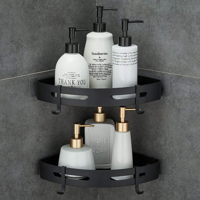 SELFADHESIVE ALUMINIUM BATHROOM CORNER SHELF RACK BATHROOM CORNER ORGANIZER STAND BATHROOM ORGANISERS STORAGE RACKS BATHROOM SHELFSHELVES CORNER POLISHED ROUND CORNER PACK OF 1