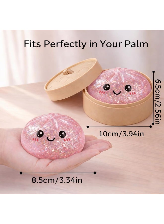 Pink Glitter Dumpling Squishy Fidget Toy for Stress Relief, Sensory Squeeze Toy - Image 4