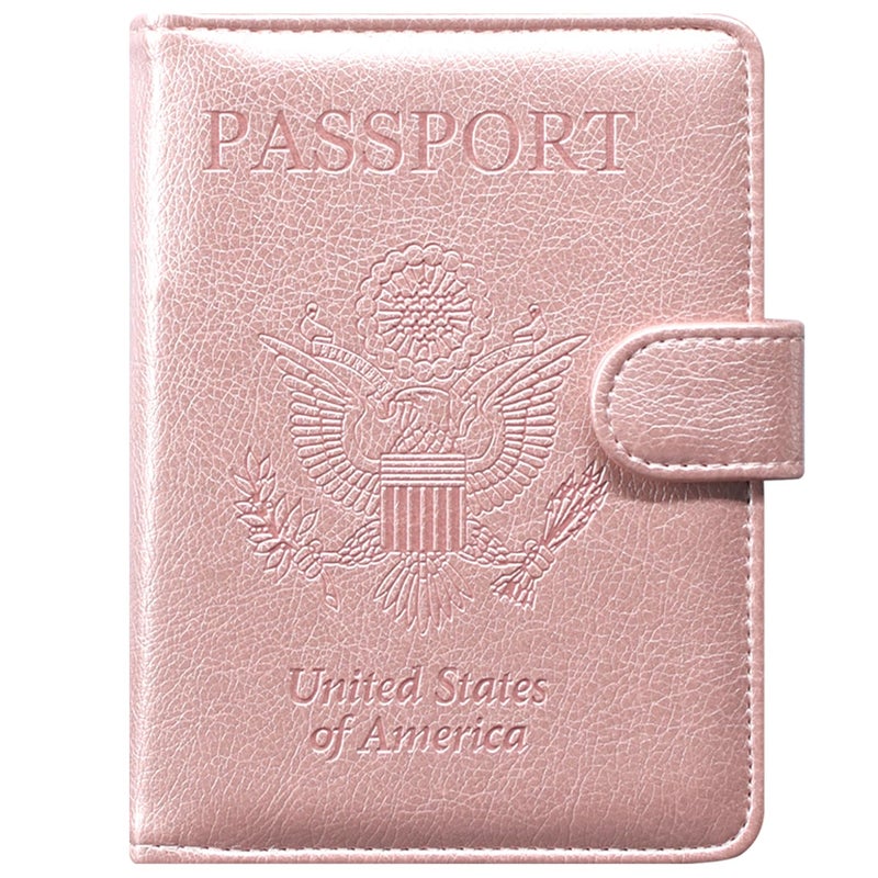 ACdream Passport and Vaccine Card Holder Combo, Cover Case with CDC Vaccination Card Slot, Leather Travel Documents Organizer Protector, with RFID Blocking, for Women and Men, Rose Gold - Image 1