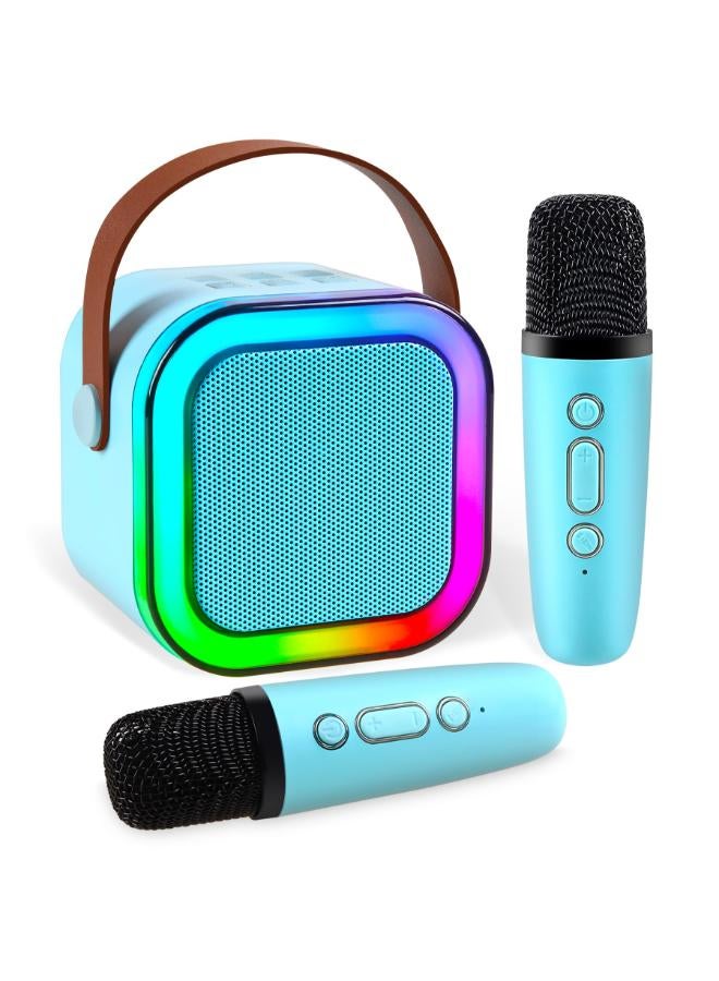 Mini Karaoke Machine for Kids,Portable Bluetooth Speaker with 2 Wireless Microphones for Kids Adults,MP3 Music Player Fun Birthday Gifts for 4-12 Years Teens Colorful Lights Girls Boys (Blue)