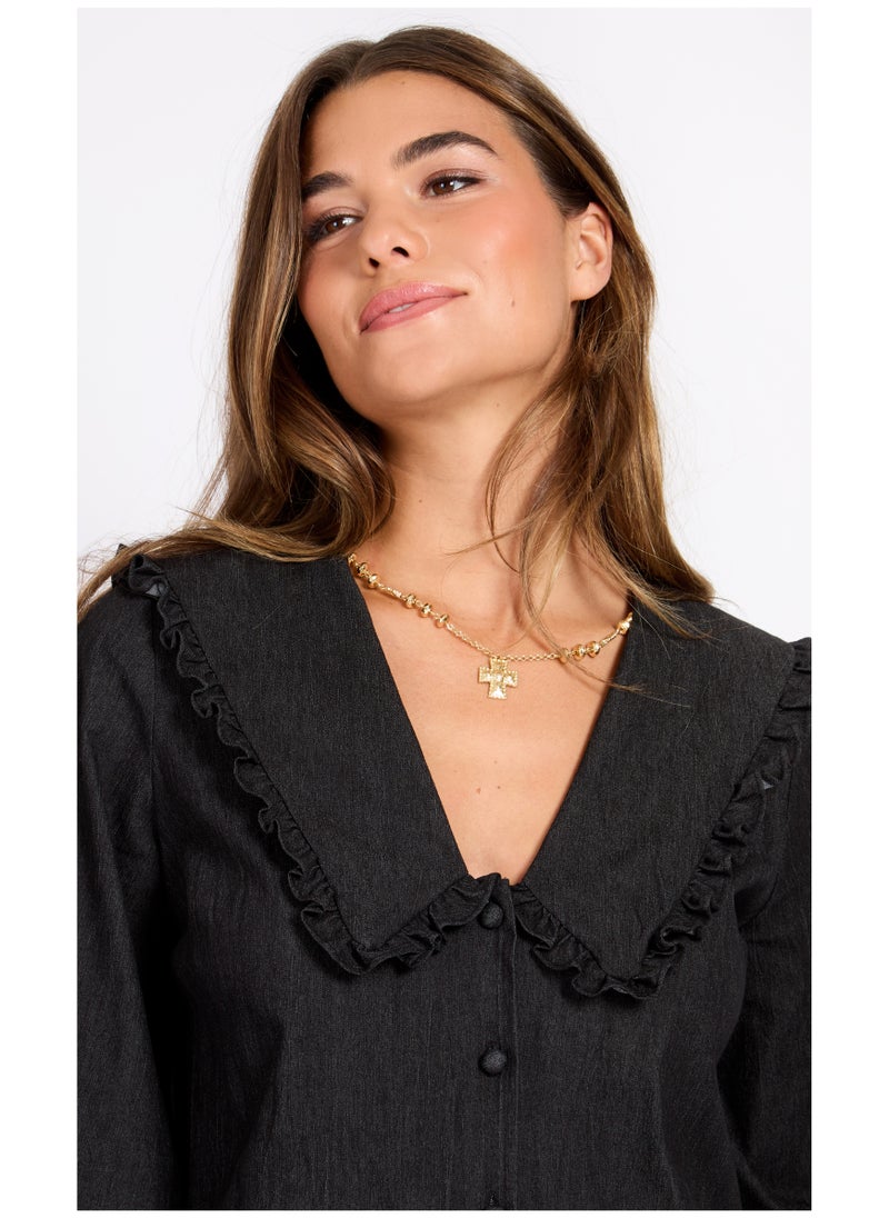 Little Mistress - Puff Sleeve Button Detailed Dress - Image 1