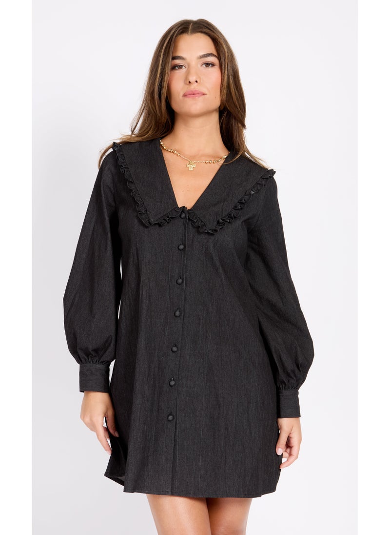 Little Mistress - Puff Sleeve Button Detailed Dress - Image 1