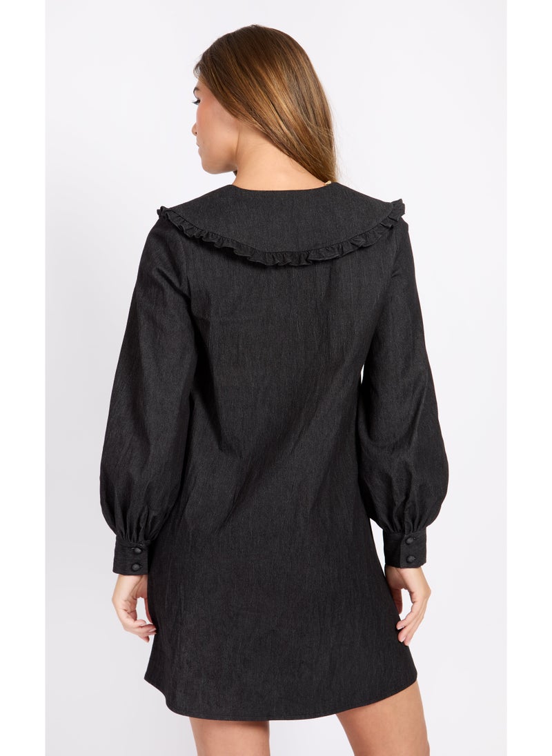 Little Mistress - Puff Sleeve Button Detailed Dress - Image 1