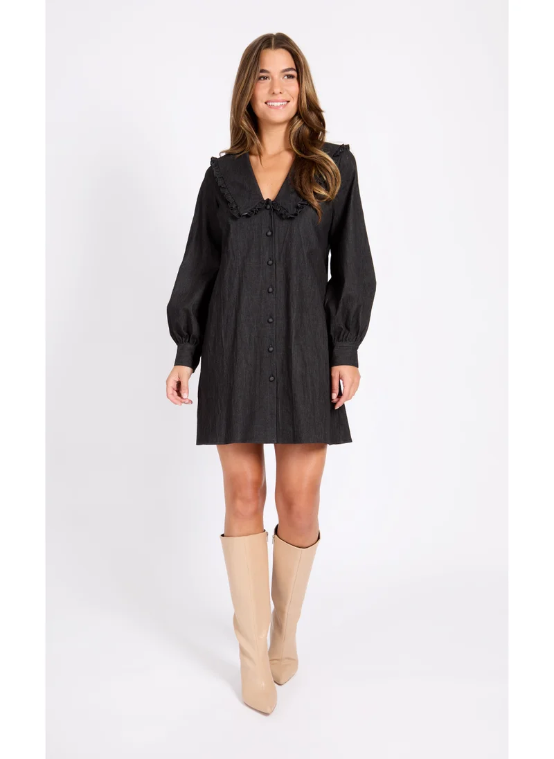 Little Mistress Puff Sleeve Button Detailed Dress