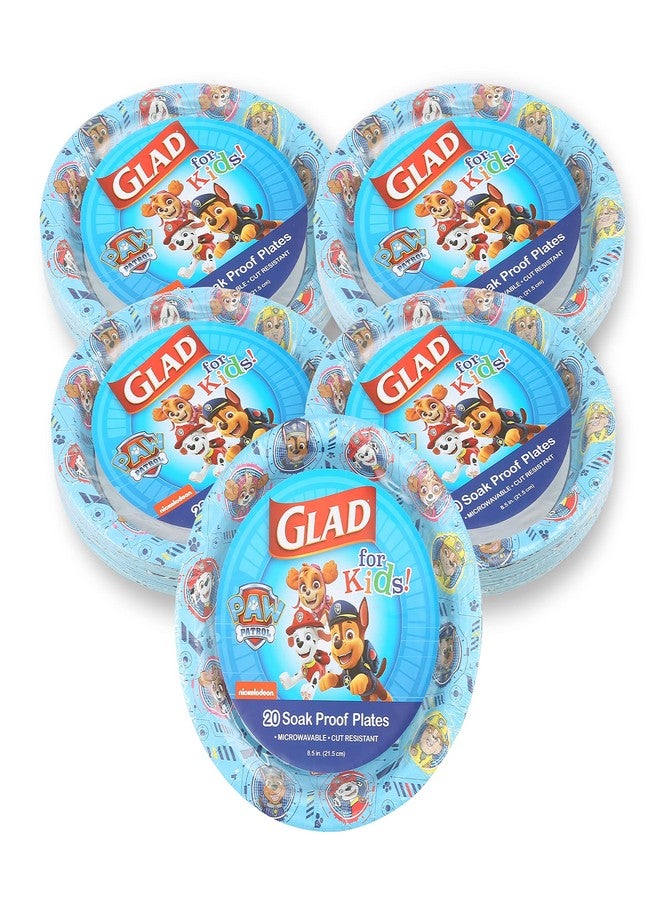 Glad for Kids 8 1/2" Paper Plates, Small Blue Round with Paw Patrol Design, Heavy Duty Disposable Soak Proof Microwavable, Core Pups Blue, 8.5", Pack of 100 - Image 1