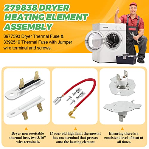 Techecook Upgraded 279838 Dryer Heating Element for Whirlpool Maytag kenmore 70 80 Series Amana Roper Admiral Dryer wed4815ew1 ned4655ew1 medc215ew1 - Replaces W10724237 4531017 3403585 3398064 by Techecook - Image 3