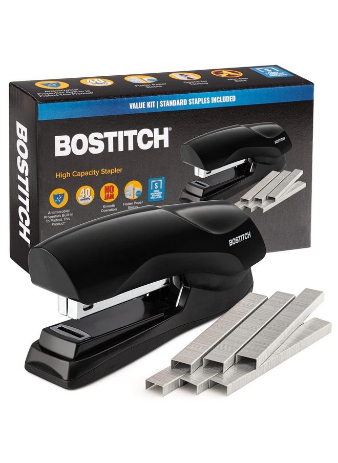 بوستيتش دباسة مكتبية من Bostitch شديدة التحمل - دباسة 40 ورقة للمكتب - شريط كامل - تتضمن 1260 دبوسًا - أسود  - Image 1