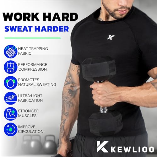 Kewlioo قميص ساونا كيو ليو للرجال - سترة عرق محاصرة للحرارة، بدلة ساونا للرجال، بدلة تمرين مضغوطة للعرق للجيم، التمارين (أسود، L) - Image 2
