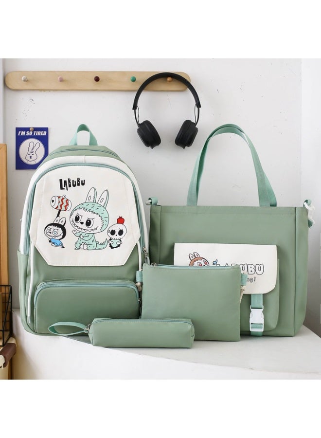 LABUBU Cute Cartoon Large Capacity Student Class Bag Junior High School Student School Bag Female High Value Ins Style Four-Piece Backpack - Image 2