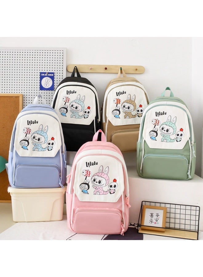 LABUBU Cute Cartoon Large Capacity Student Class Bag Junior High School Student School Bag Female High Value Ins Style Four-Piece Backpack - Image 3