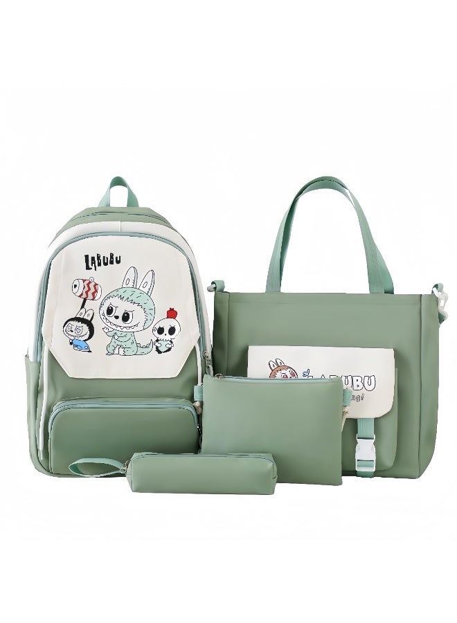 LABUBU Cute Cartoon Large Capacity Student Class Bag Junior High School Student School Bag Female High Value Ins Style Four-Piece Backpack - Image 1