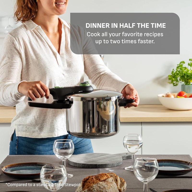 T-fal Tefal Ultimate Stainless Steel Pressure Cooker 6.3 Quart, Induction Compatible, Secure Locking Lid, Safe & Easy to Use, Cookware, Pots and Pans, Kitchen, Dishwasher Safe, Silver - Image 2
