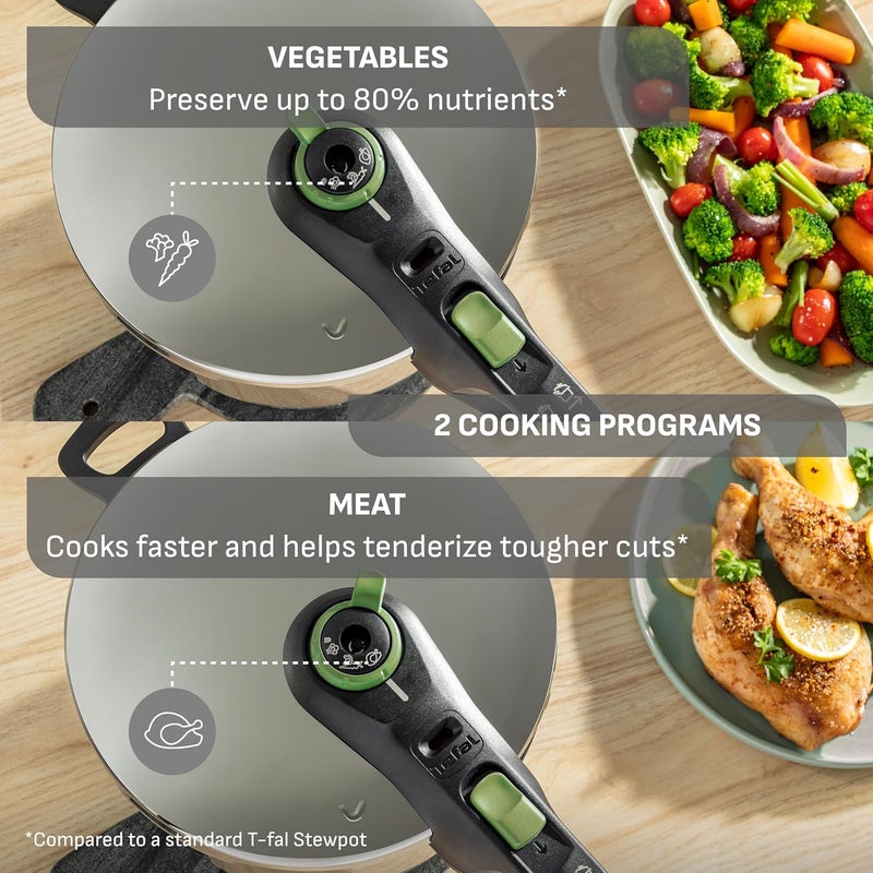 T-fal Tefal Ultimate Stainless Steel Pressure Cooker 6.3 Quart, Induction Compatible, Secure Locking Lid, Safe & Easy to Use, Cookware, Pots and Pans, Kitchen, Dishwasher Safe, Silver - Image 5