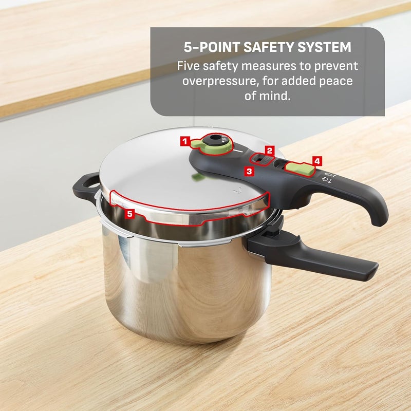 T-fal Tefal Ultimate Stainless Steel Pressure Cooker 6.3 Quart, Induction Compatible, Secure Locking Lid, Safe & Easy to Use, Cookware, Pots and Pans, Kitchen, Dishwasher Safe, Silver - Image 3