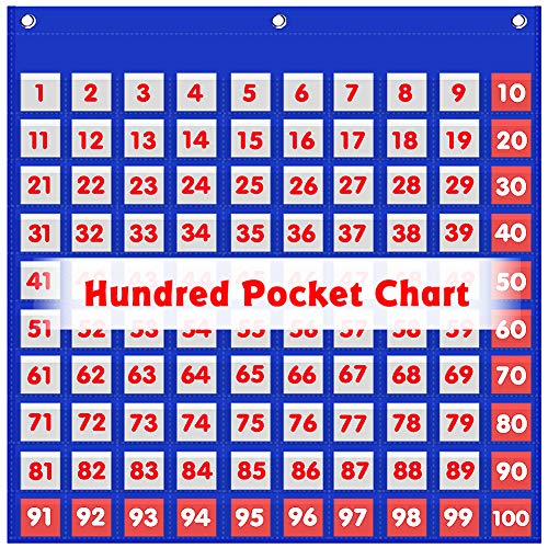 AUVCAS Hundred Pocket Chart Kids Counting Number Learning Tool for Classroom or Home,0-100 Number Cards & 9 Symbol Cards Included(100 Pockets) - Image 1
