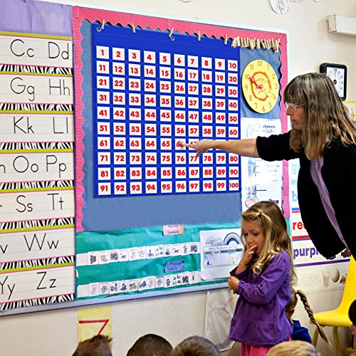 AUVCAS Hundred Pocket Chart Kids Counting Number Learning Tool for Classroom or Home,0-100 Number Cards & 9 Symbol Cards Included(100 Pockets) - Image 5