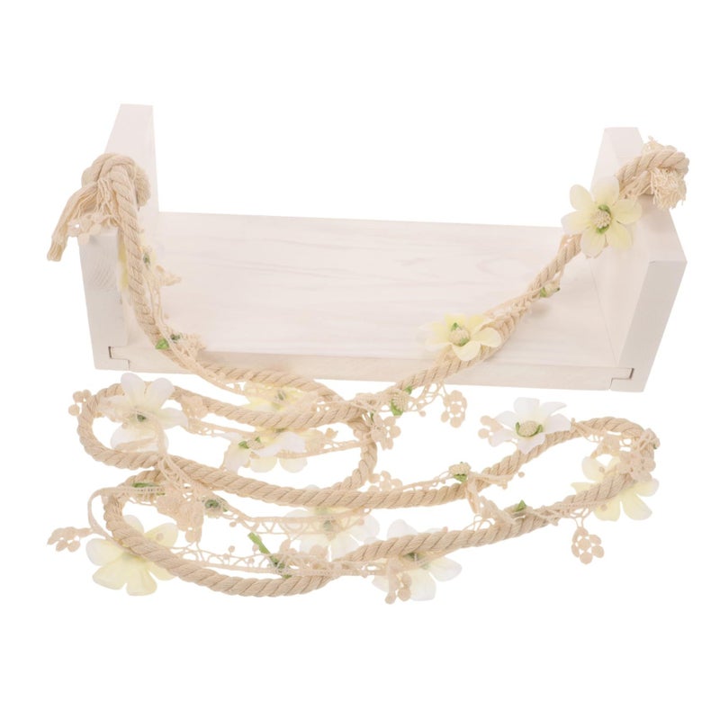 Wooden Swing Photography Prop for Newborns with Floral Accents Cloth Construction Durable Home Decor for Photoshoots - Image 2