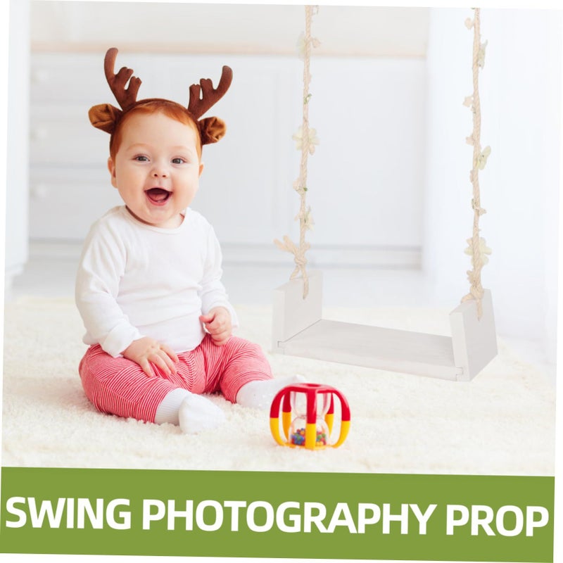 Wooden Swing Photography Prop for Newborns with Floral Accents Cloth Construction Durable Home Decor for Photoshoots - Image 5