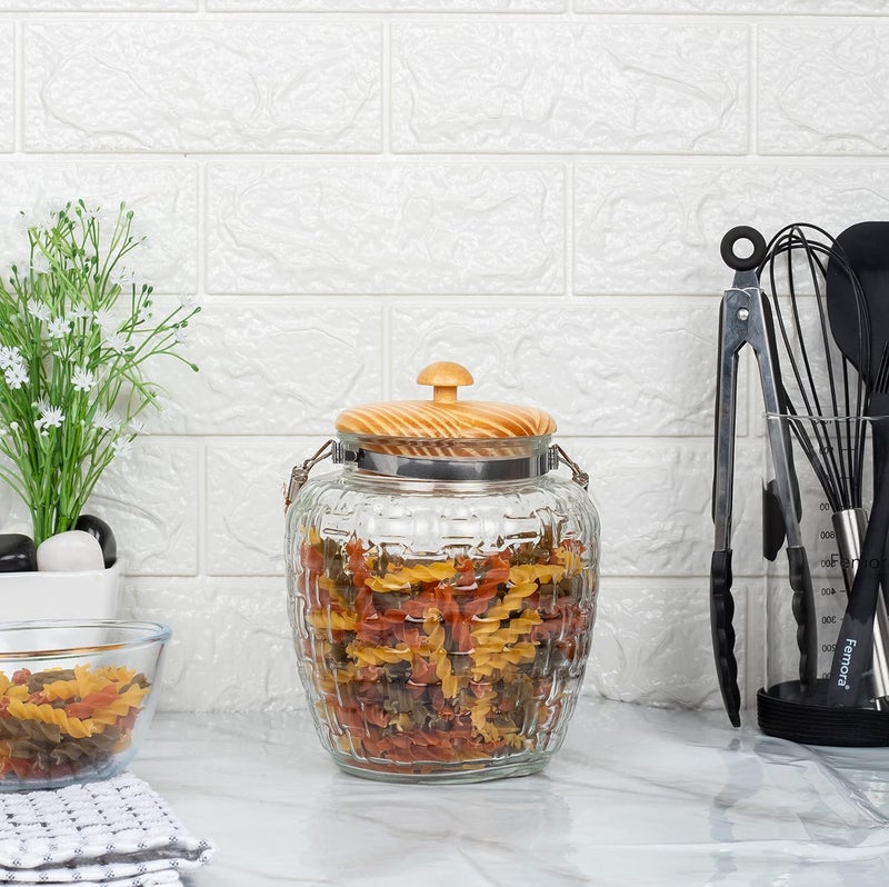 Femora High Line Glass with Bamboo Lid Jar-2000ML - Image 1