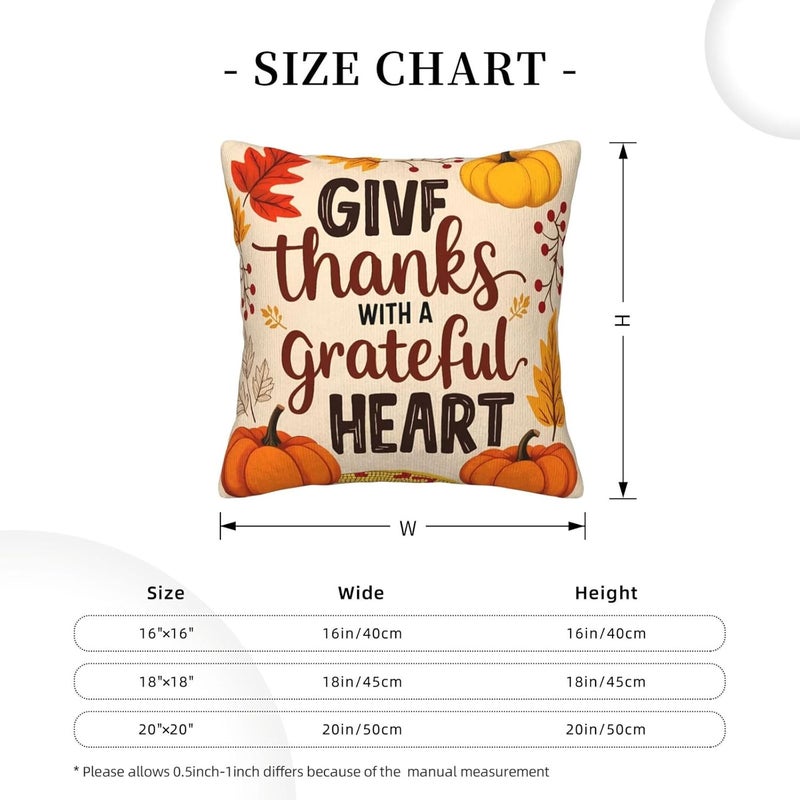 Thanksgiving with A Grateful Heart Print Corduroy Throw Pillow Covers 18"x18" Soft Spring Decorative Pillowcase for Sofa Couch Bed Living Room Farmhouse Decor - Image 5