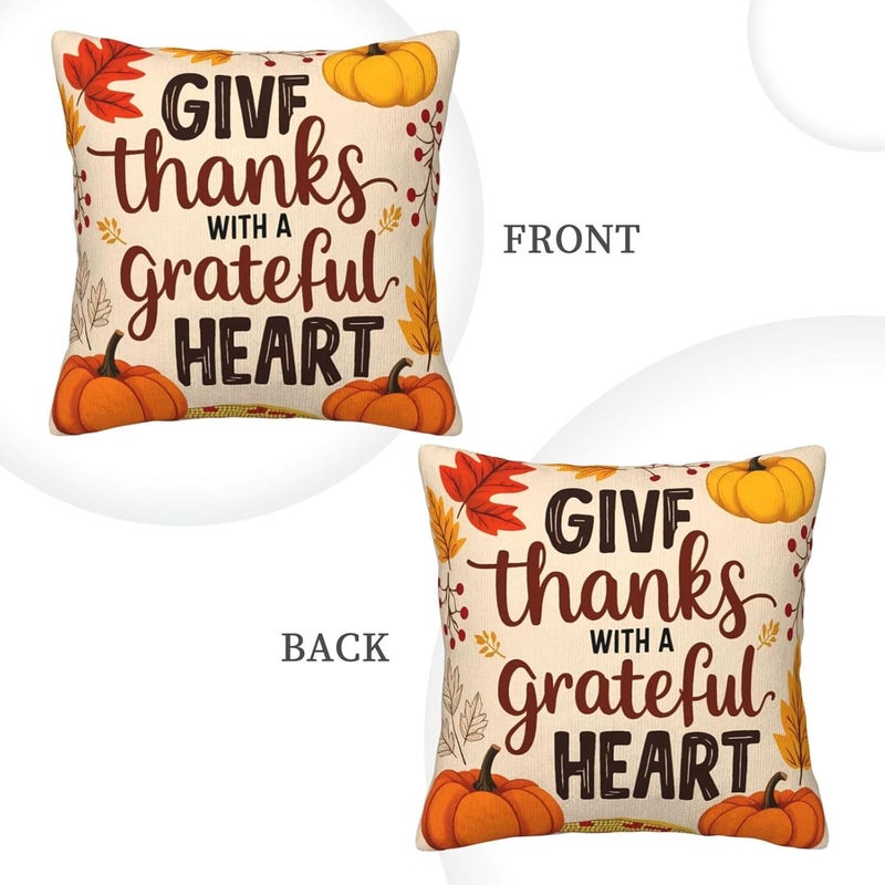 Thanksgiving with A Grateful Heart Print Corduroy Throw Pillow Covers 18"x18" Soft Spring Decorative Pillowcase for Sofa Couch Bed Living Room Farmhouse Decor - Image 4