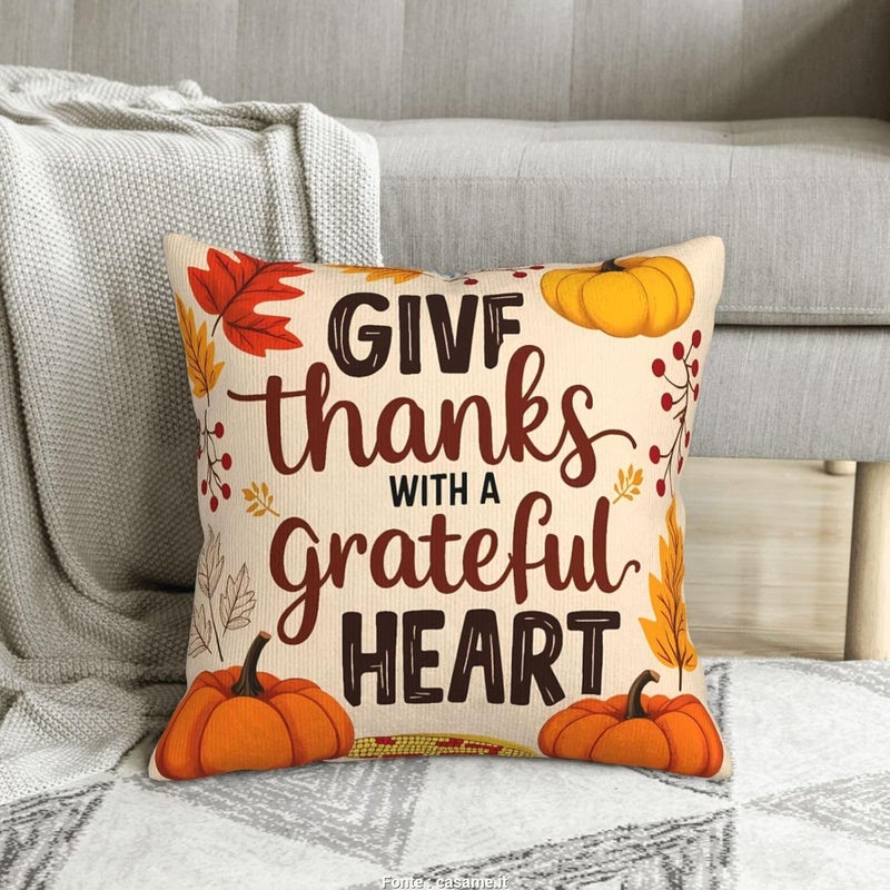 Thanksgiving with A Grateful Heart Print Corduroy Throw Pillow Covers 18"x18" Soft Spring Decorative Pillowcase for Sofa Couch Bed Living Room Farmhouse Decor - Image 1