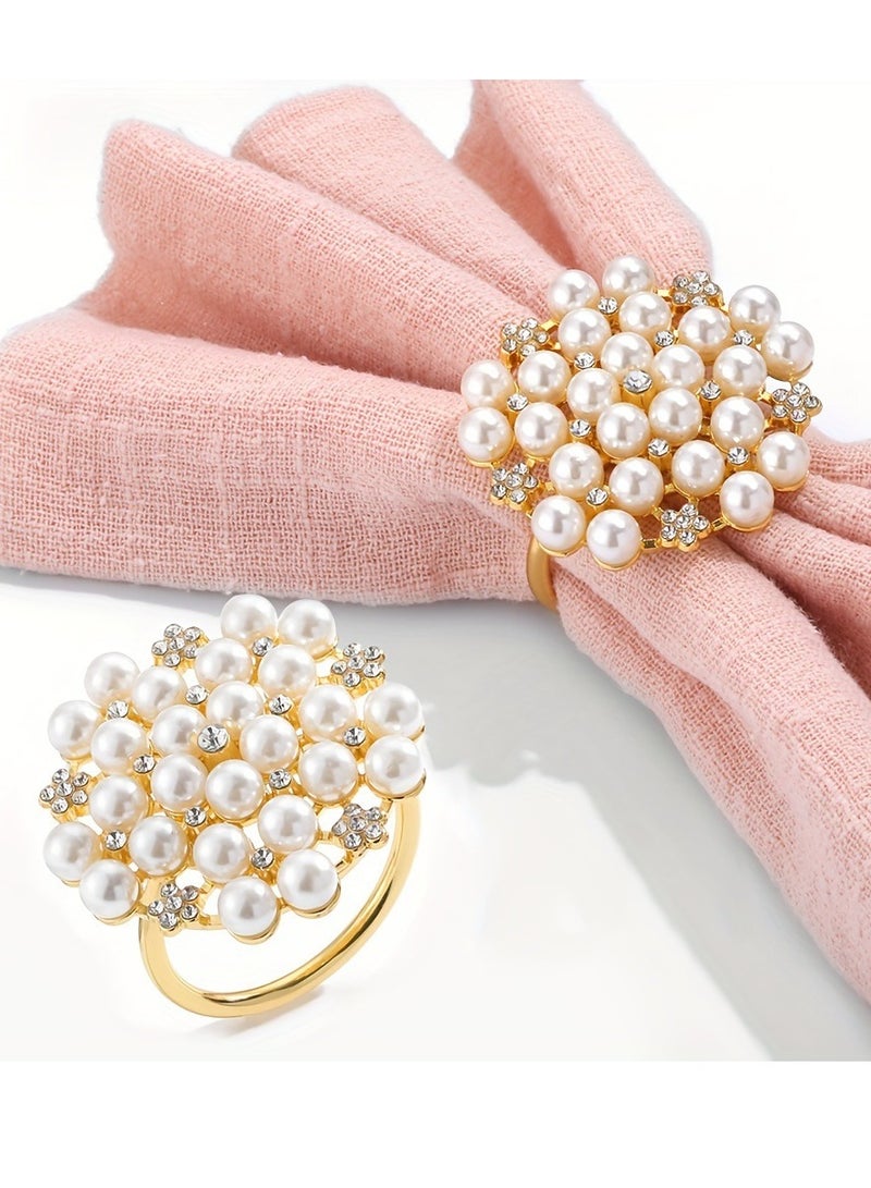 6pcs Rhinestone pearl napkin ring, elegant napkin ring for Valentine's Day, wedding, dating, Ramadan decoration home and party  - Image 2