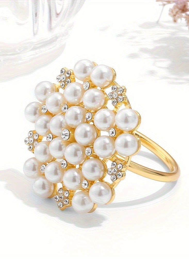 6pcs Rhinestone pearl napkin ring, elegant napkin ring for Valentine's Day, wedding, dating, Ramadan decoration home and party  - Image 3