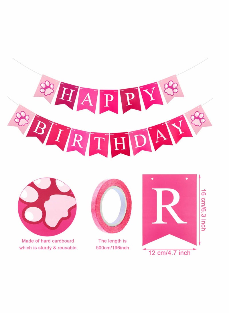 Zikra Dog Birthday Bandana Hat Set Dog Birthday Hat Bandana Scarf Shining Dog Bow Tie Collar Dog Happy Birthday Banner and 10 Piece 12 Inch Paw Print Balloon with Tape for Dog Pet Pink - Image 4