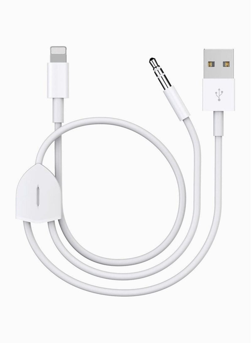 Captaintech 2 in 1 Audio Charging Cable Fit for iPhone/iPad, Charge and Play Music Simultaneously Support to Car Stereo/Speakers/Headphone with 3.5mm Audio Jack, 3.94Ft - Image 1