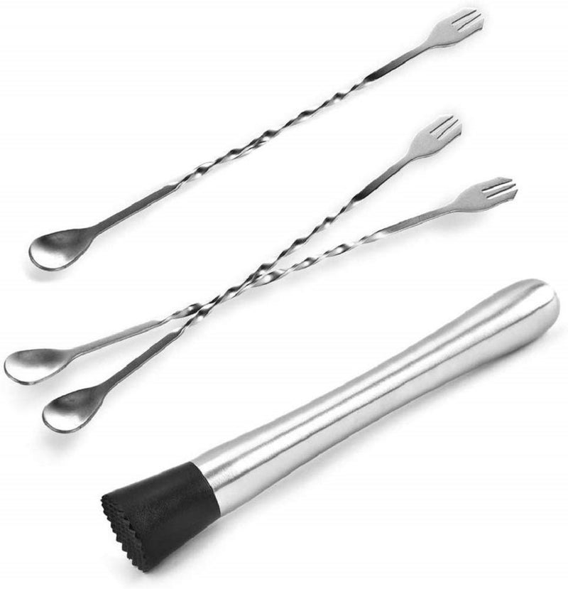 finality Bar Tools Essentials Stainless Steel Cocktail Muddler Mixing Spoons Ideal for Home and Bar Pack of 4 Stainless Steel Tools for Perfect Cocktails Every Time - Image 1