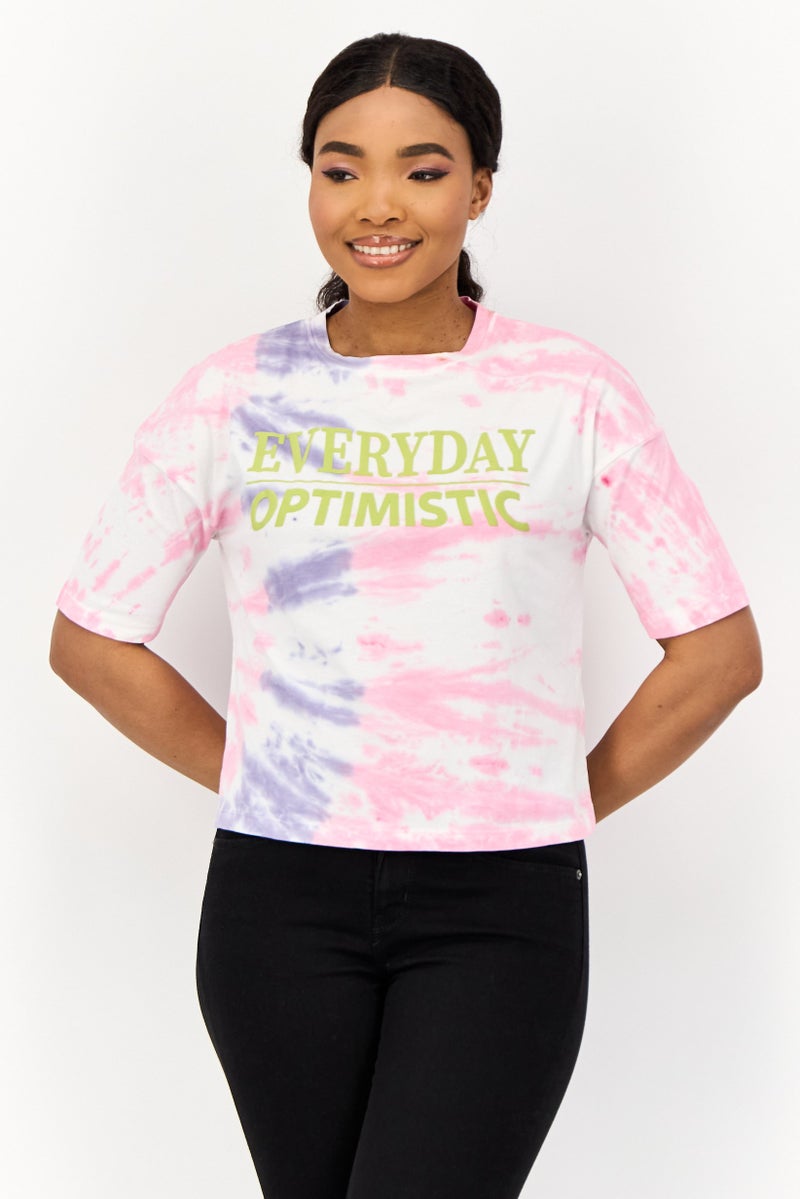 ONLY Women Crew Neck Short Sleeve Tie Dye T Shirt, Multicolor - Image 1