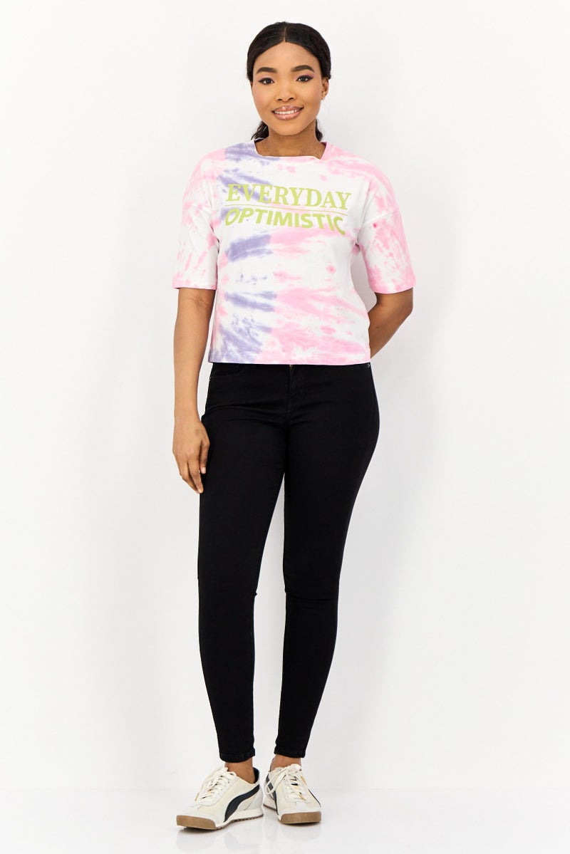 ONLY Women Crew Neck Short Sleeve Tie Dye T Shirt, Multicolor - Image 4