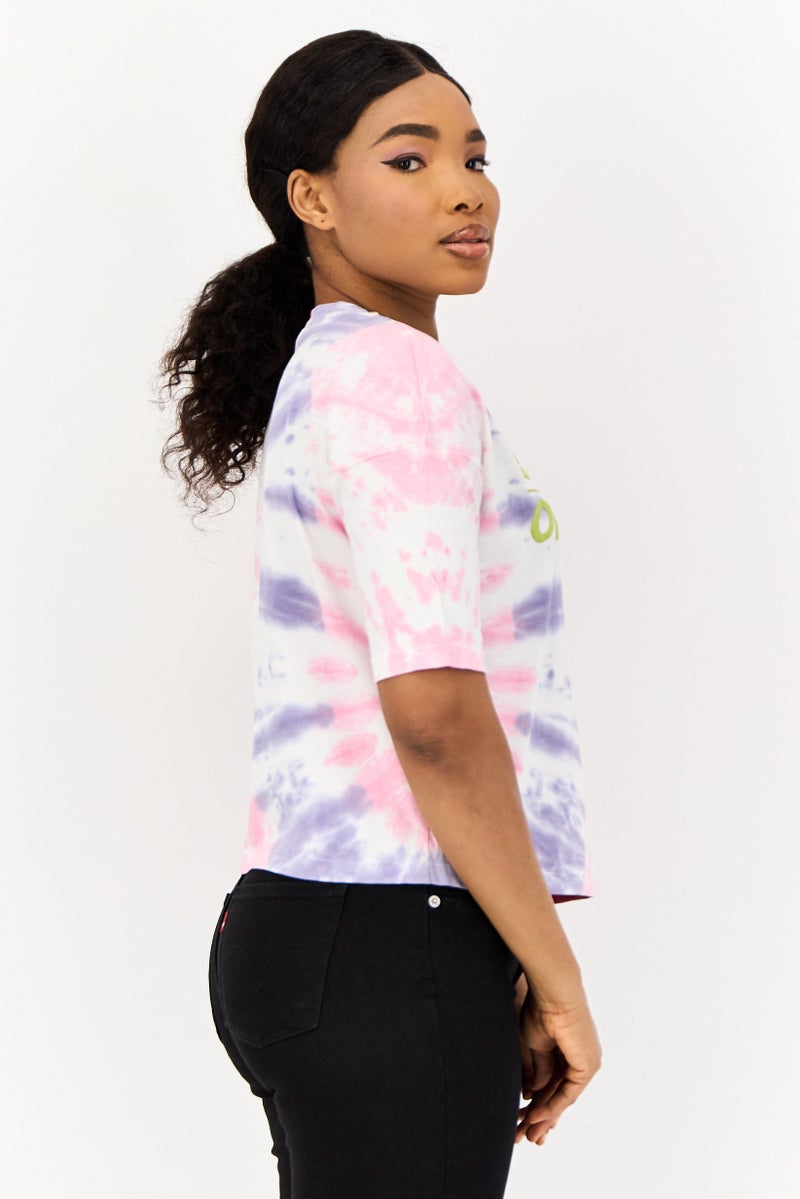 ONLY Women Crew Neck Short Sleeve Tie Dye T Shirt, Multicolor - Image 3