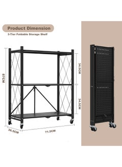 3 Tier Thickened Foldable Storage Rack with Wheels,No Assembly,Large Capacity Shelves,Heavy-Duty Metal Shelving Unit Rolling Cart for Garage, Kitchen, Basement, Pantry(Black, 3-Tier) - pzsku/Z2A76C6A6D0242F386B6CZ/45/_/1711465484/697deffa-261b-49a7-bf48-dbecfc31d82c