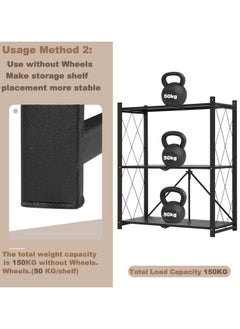 3 Tier Thickened Foldable Storage Rack with Wheels,No Assembly,Large Capacity Shelves,Heavy-Duty Metal Shelving Unit Rolling Cart for Garage, Kitchen, Basement, Pantry(Black, 3-Tier) - pzsku/Z2A76C6A6D0242F386B6CZ/45/_/1711465534/0f7009d3-d702-4469-9b8f-18738384a575