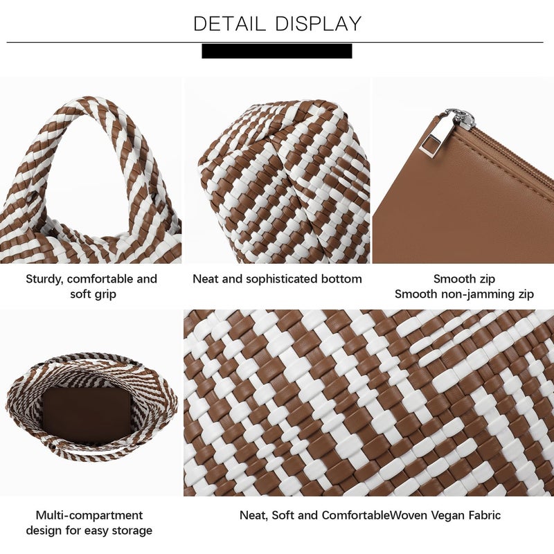 Queenoris Vegan Leather Purses for Women, Handmade Purses and Handbags Summer Beach Travel Tote Woven Shoulder Bag with Detachable Satchel Strap - Image 5