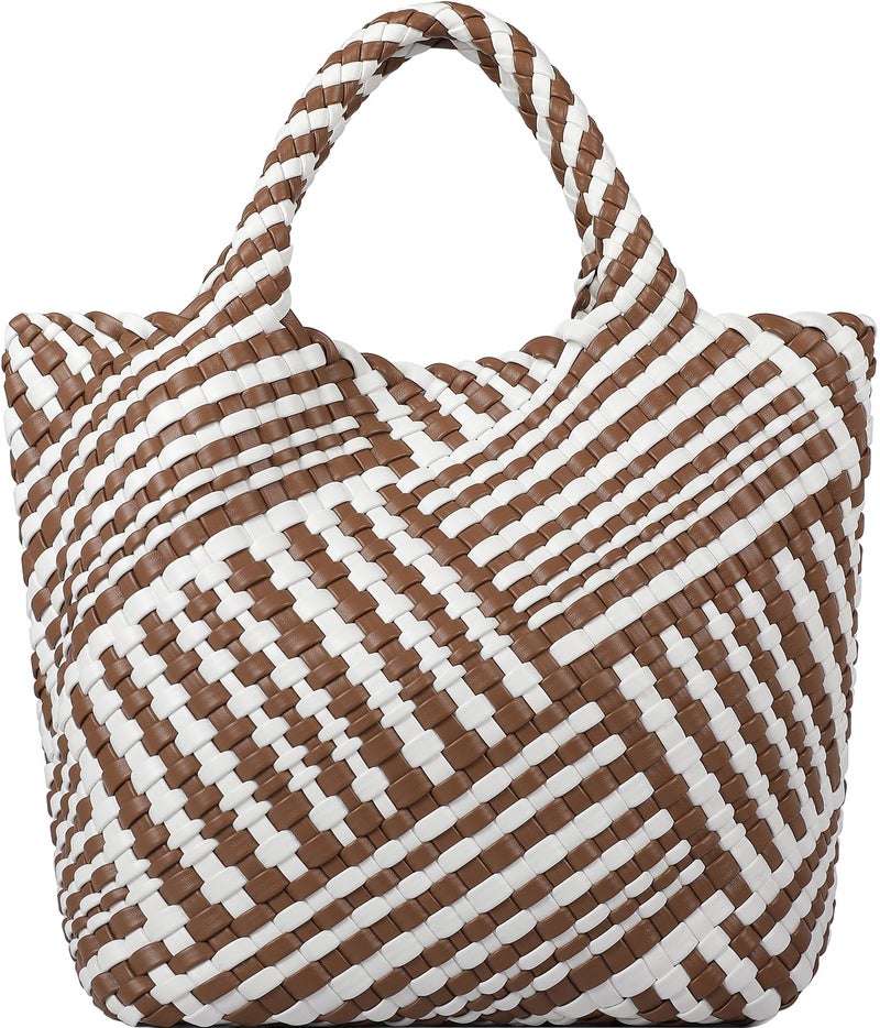 Queenoris Vegan Leather Purses for Women, Handmade Purses and Handbags Summer Beach Travel Tote Woven Shoulder Bag with Detachable Satchel Strap - Image 1