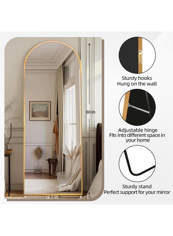 Y&D Full Length Mirror 155 *45 CM Arched Aluminum alloy Large Standing Dressing Mirror Hanging Leaning Against Wall Mounted Mirror with Stand for Bedroom Locker Room Living Room (Gold)  - Image 3