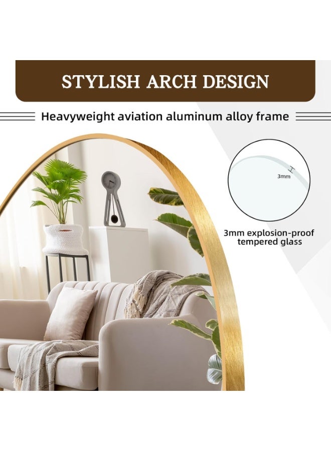 Y&D Full Length Mirror 155 *45 CM Arched Aluminum alloy Large Standing Dressing Mirror Hanging Leaning Against Wall Mounted Mirror with Stand for Bedroom Locker Room Living Room (Gold)  - Image 2