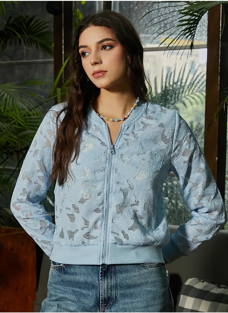 كامبوس سوترا Women's Sky Blue Mesh Botanical Jacket